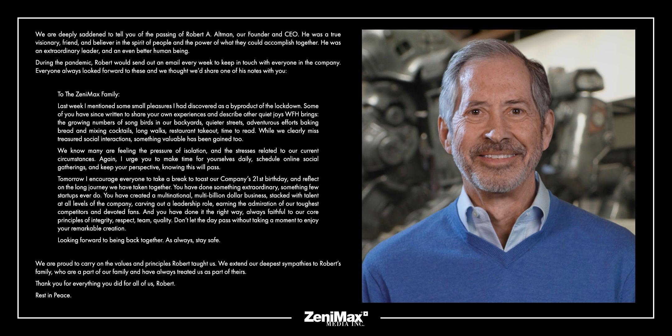 Zenimax CEO Robert A Altman dies aged 73 - 49
