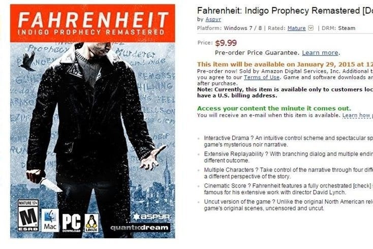 Image for Fahrenheit: Indigo Prophecy Remastered is coming to Steam