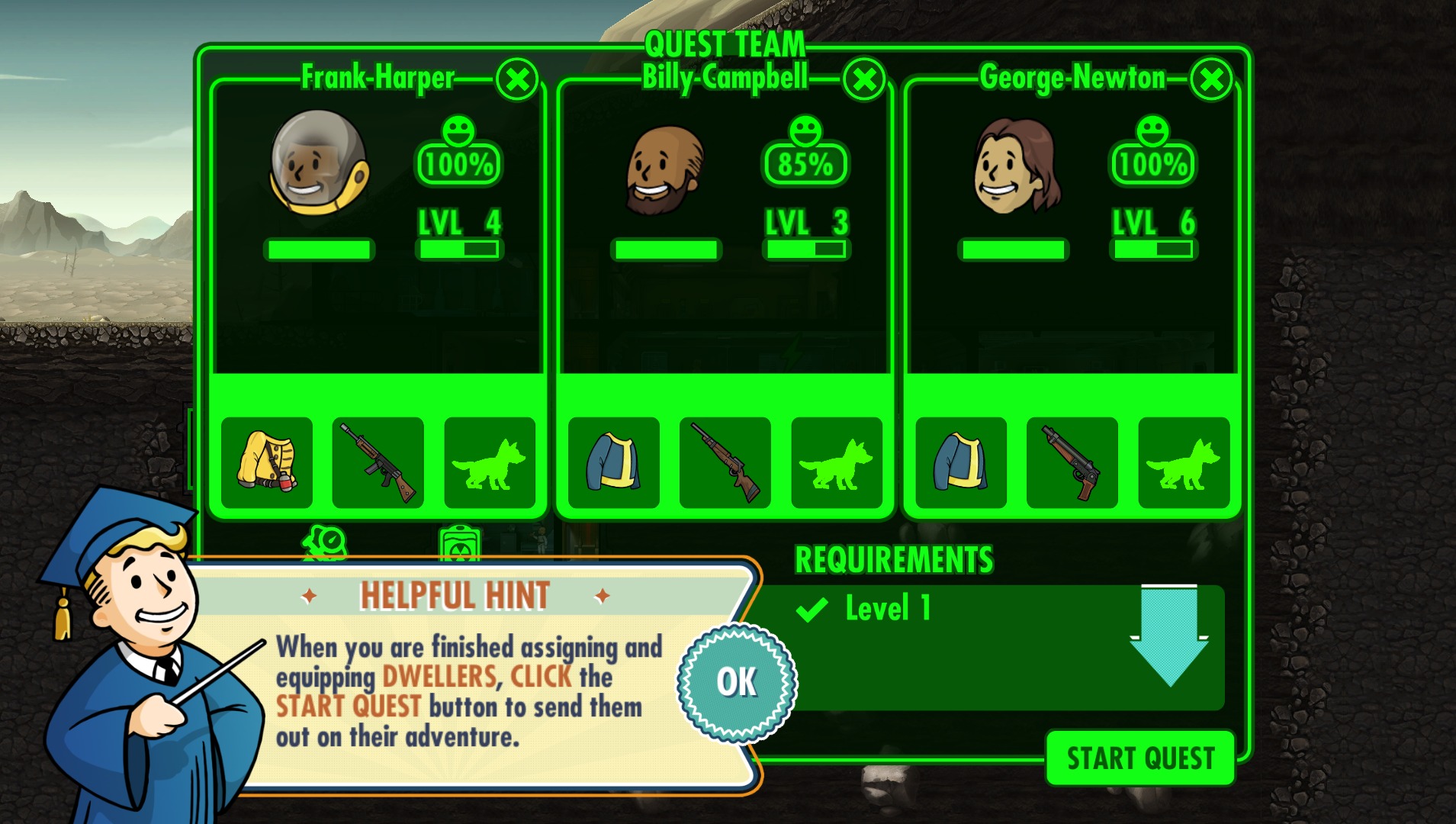 weapons run fallout shelter quest