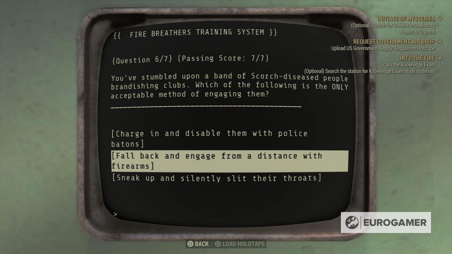 Fallout 76 Fire Breathers Exam Answers And Into The Fire Physical Exam  Route Explained | Eurogamer.net