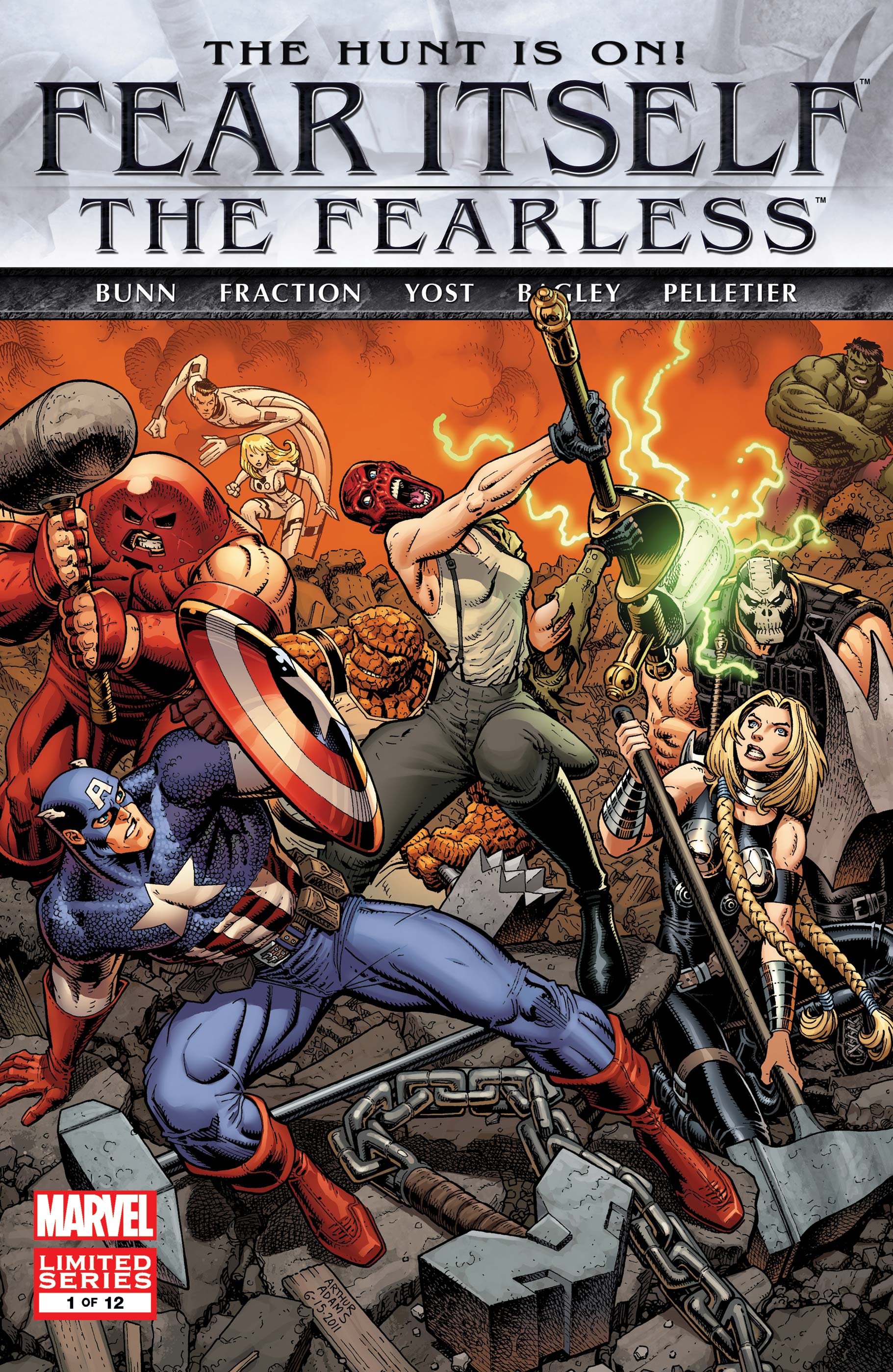 Cover of Fear Itself showcasing Captain America and Valkyrie fighting side by side