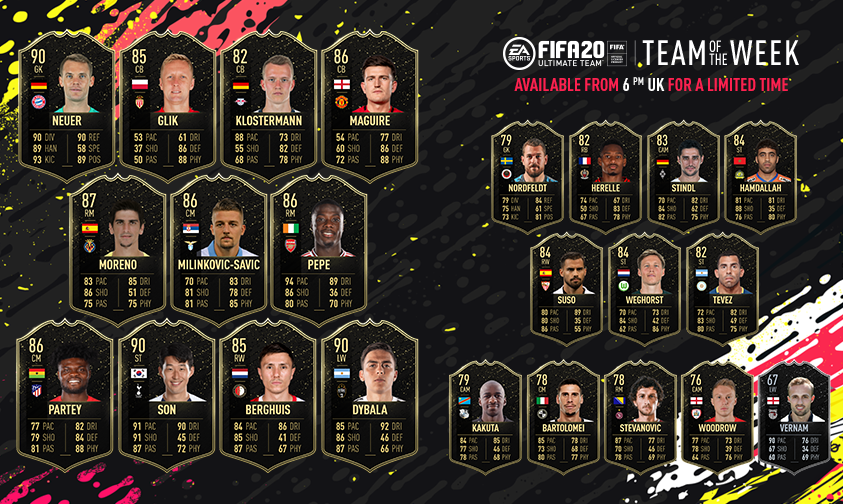 FIFA 20 TOTW 23 all players included in the twenty third Team of the Week from 19th February - 87