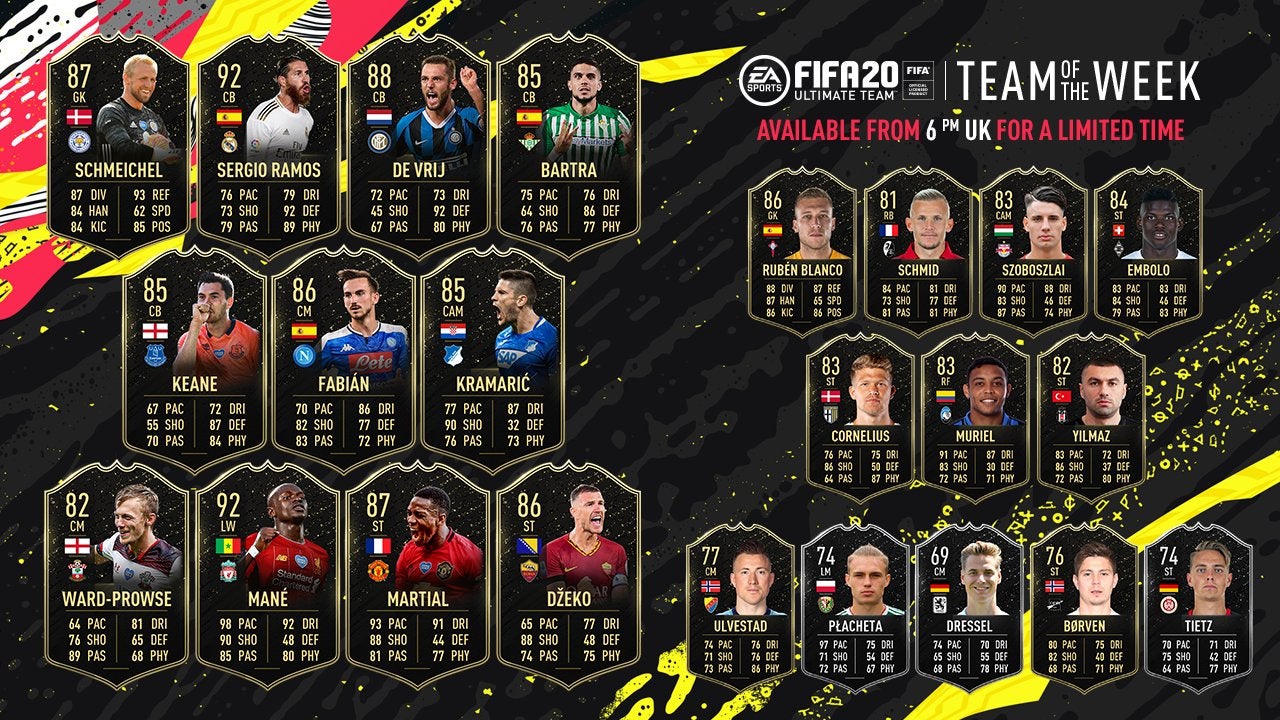FIFA 20 TOTW 39 all players included in the 39th Team of the Week from 1st July - 90