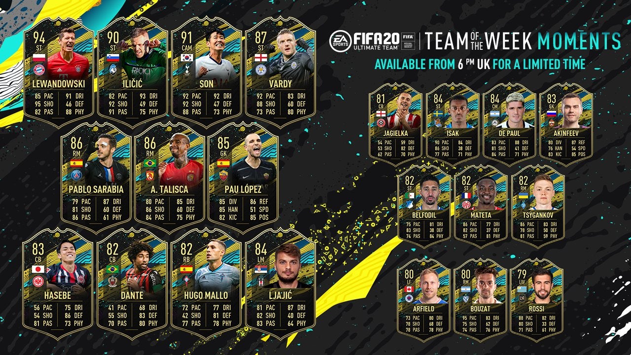 FIFA 20 TOTW Moments 4 all players included in the 4th Team of the Week Moments from 8th April - 94
