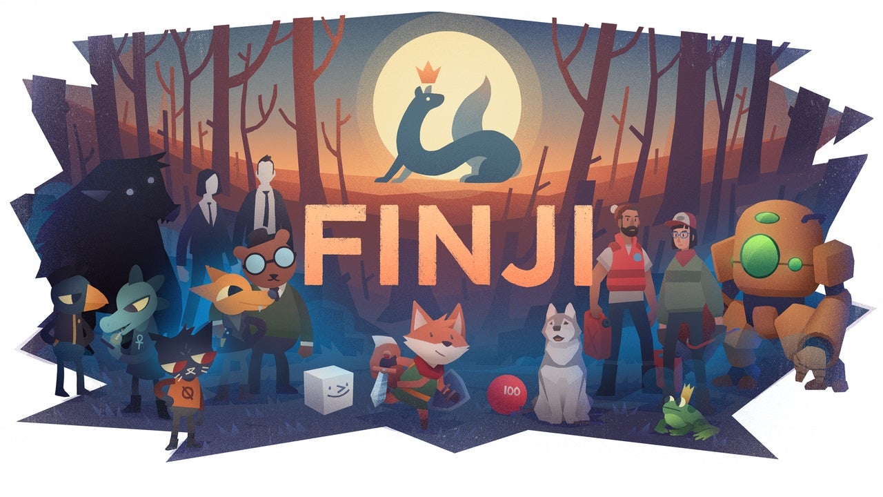 Finji logo surrounded by characters from its games