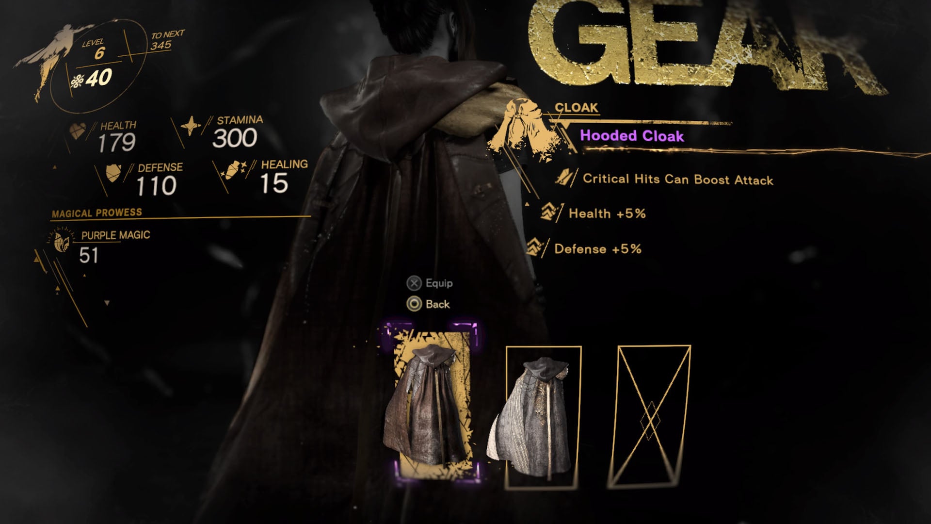 Forspoken, equipment menu for capes