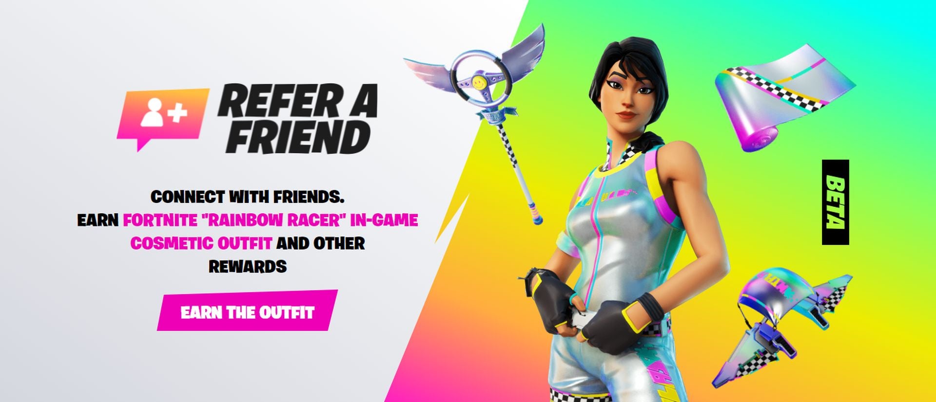 Fortnite refer a friend program  rewards and how to unlock the Rainbow Racer skin explained - 96