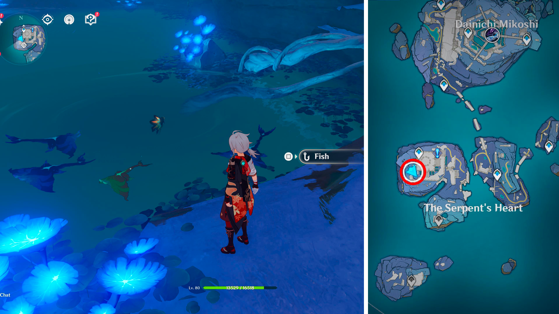 Genshin Impact Fishing Spot locations  including which fish can be caught and when they spawn - 26