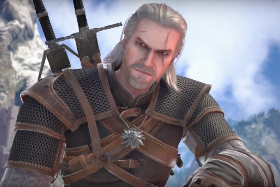Afbeeldingen van Geralt of Rivia speelbaar in Soulcalibur 6