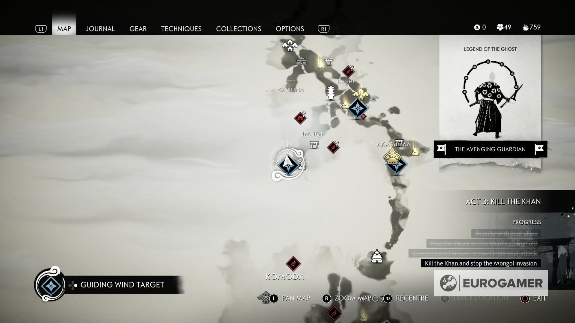 Ghost of tsushima шесть клинков кодзиро карта