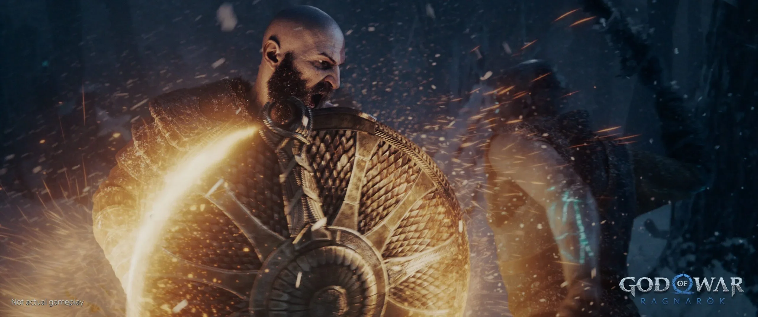 Kratos ataca com escudo em God of War Ragnarok