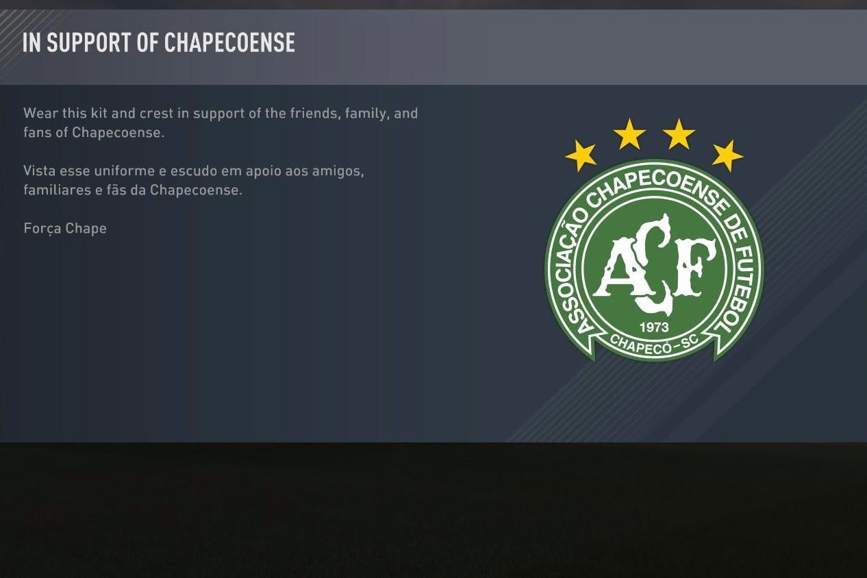Obrazki dla Gracze FIFA 17 otrzymali darmowe stroje i herb klubu Chapecoense