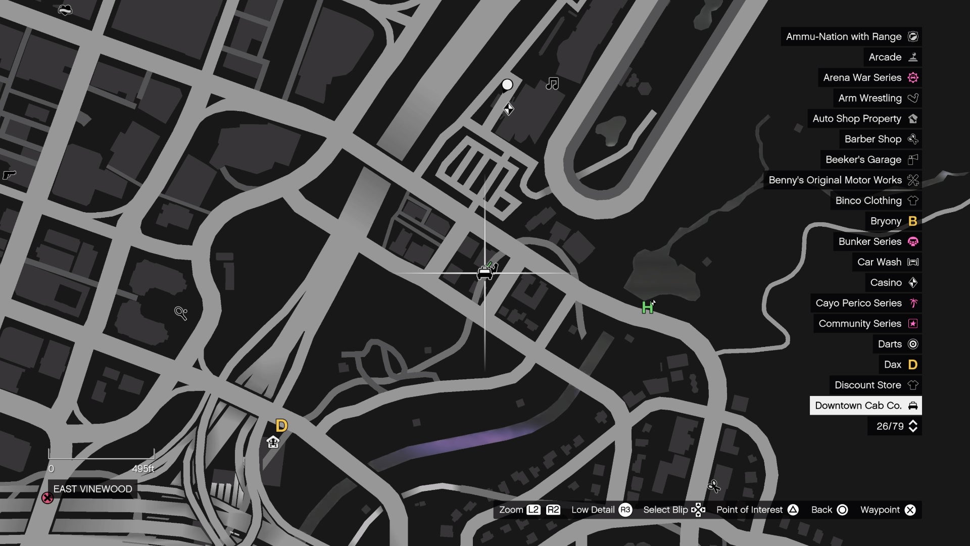 GTA Online Downtown Cab company icon marked on a map