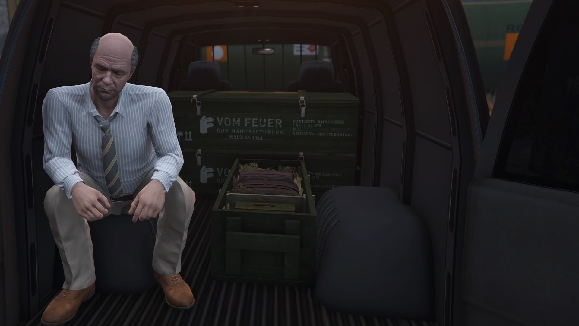 GTA Online, a picture of the inside of the back of the Gun Van.