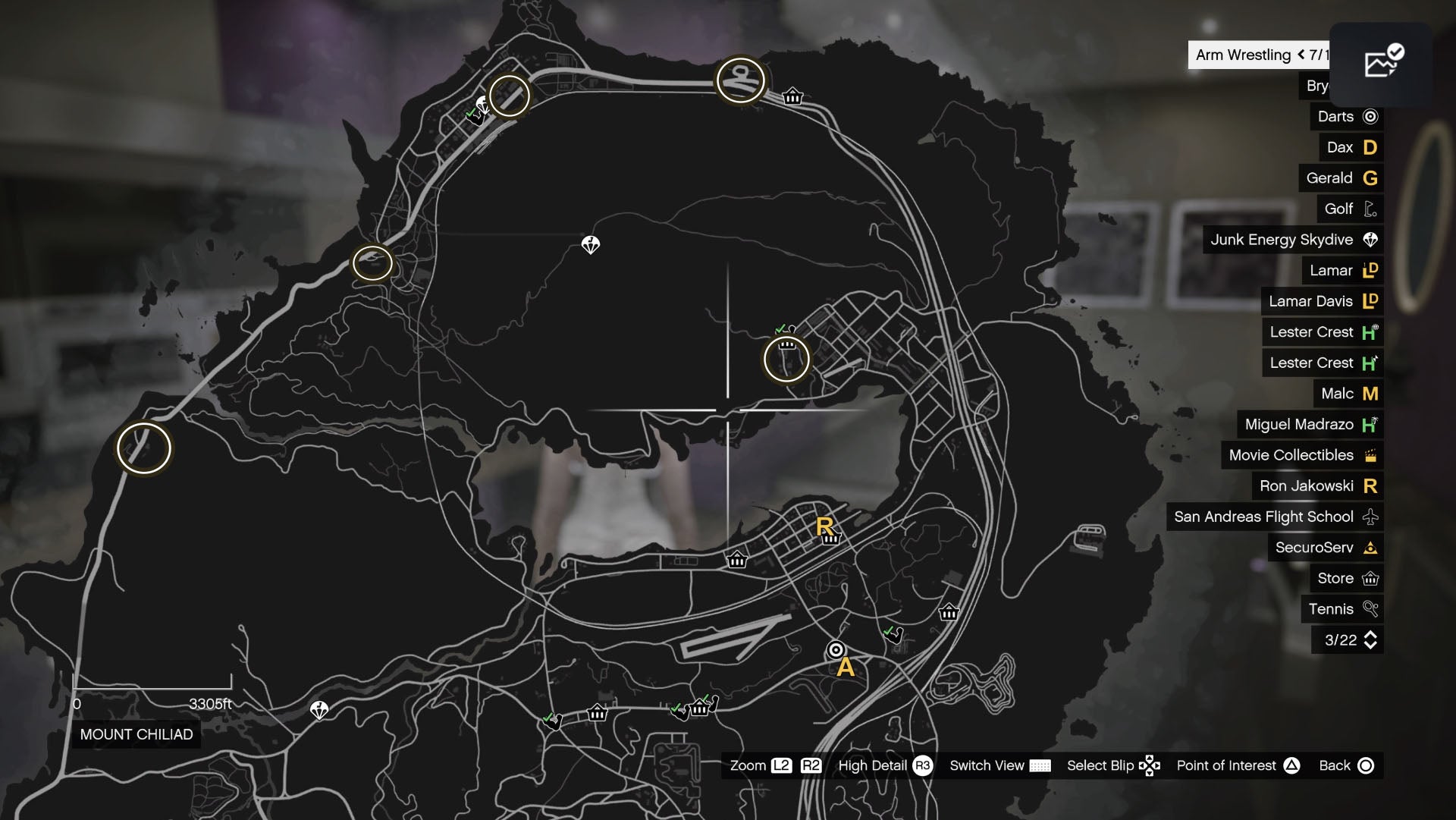 GTA Online, the Northern half of the map showing the markers for the Gun Van.