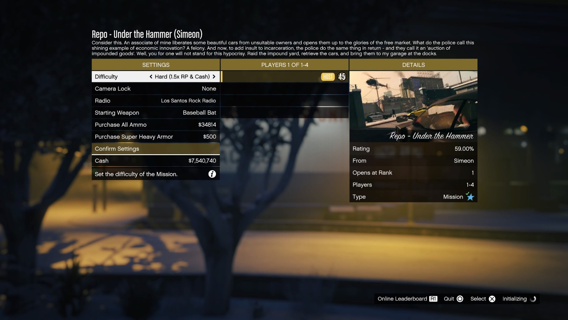 GTA Online, mission start loading screen
