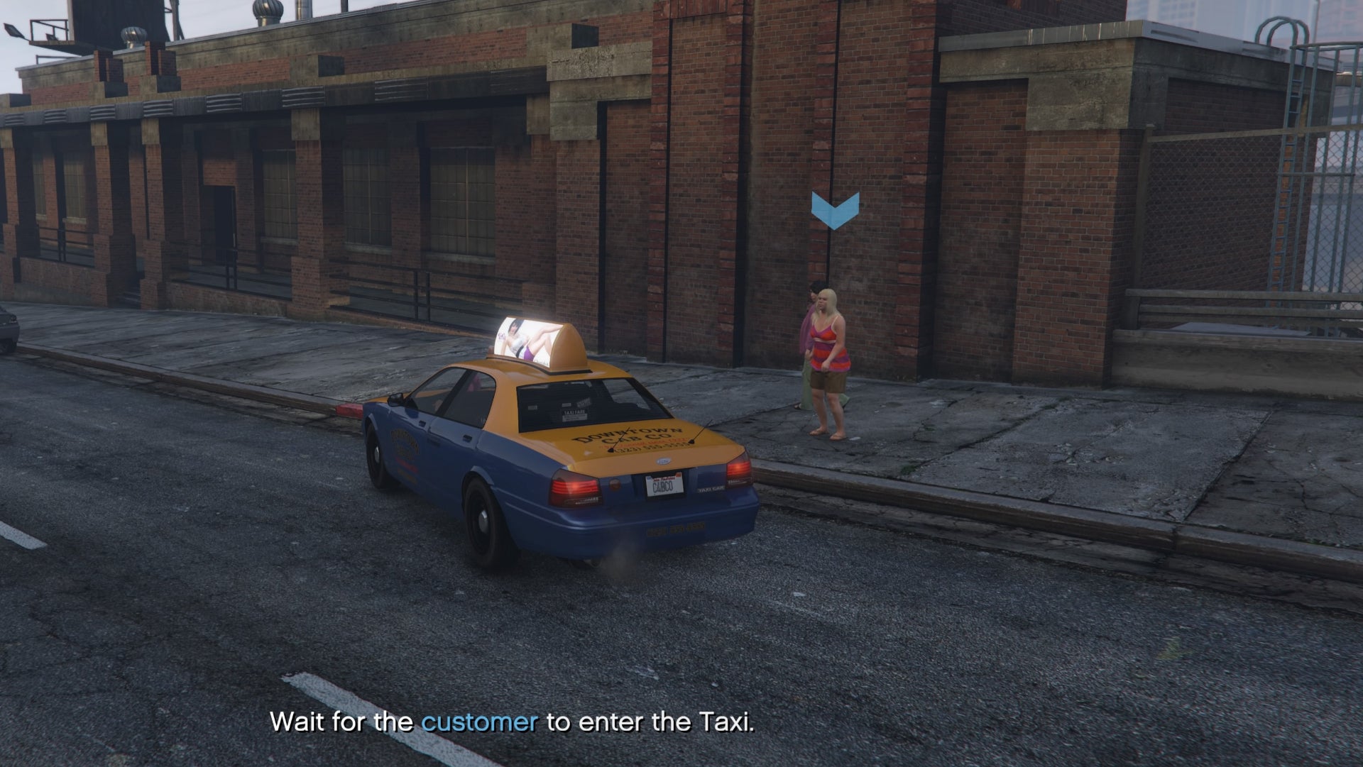 GTA Online, a Taxi Cab picks up a Client