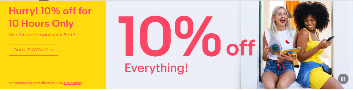 Get 10% off anything on eBay for the next few hours ...