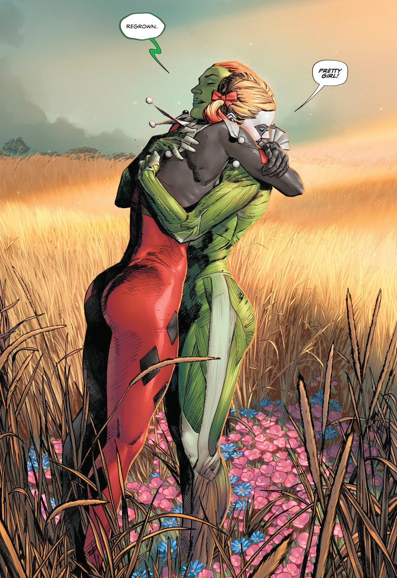 Harley Quinn hugs the reborn Poison Ivy