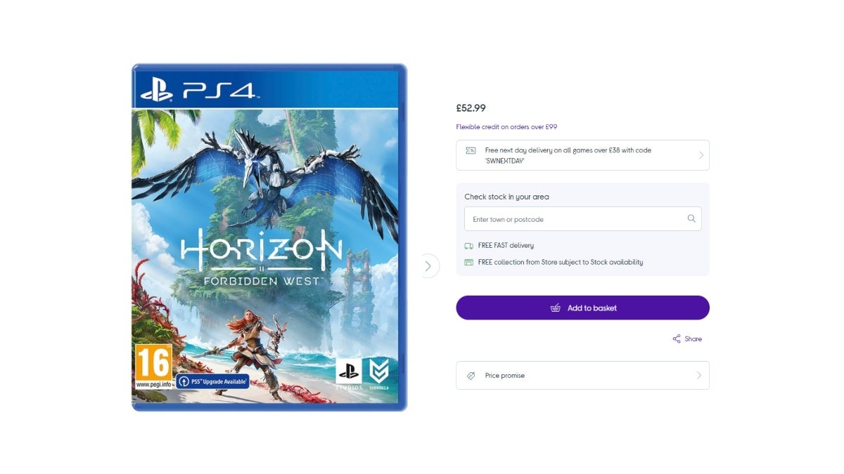 Horizon Forbidden West is now under 50 at Currys - 70