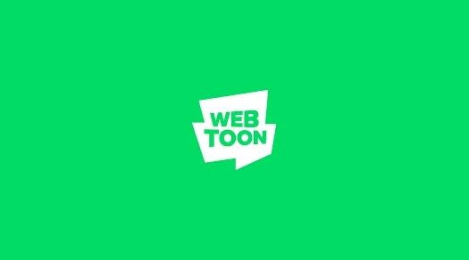 Large green banner with a white logo with a speech bubble that reads WEBTOON