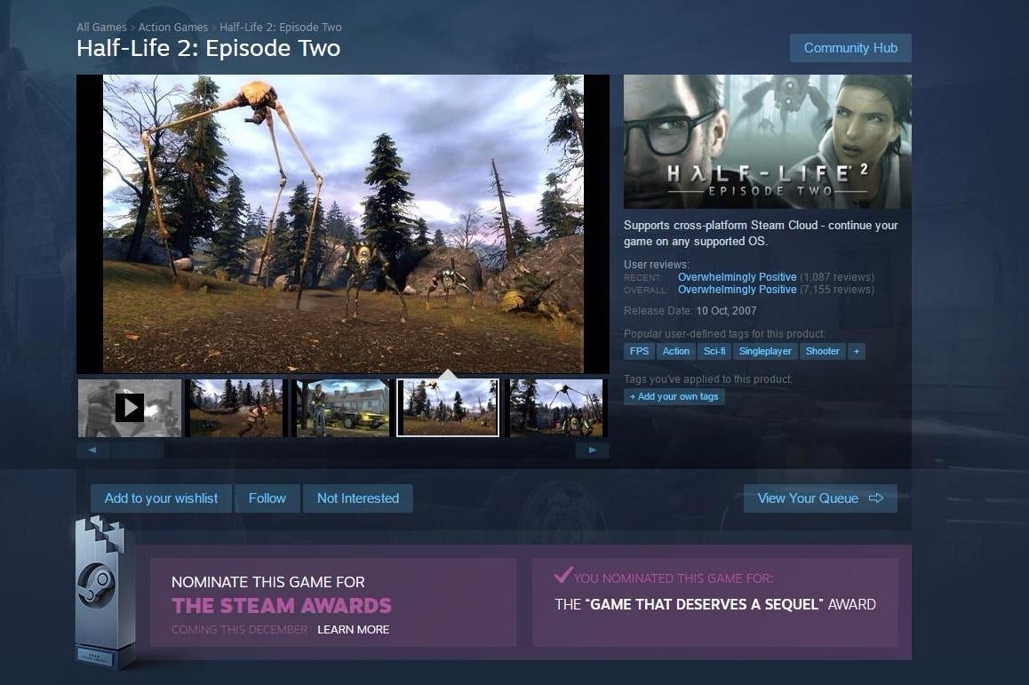 Image for It didn't take long for people to use the Steam Awards to tell Valve to make Half-Life 3