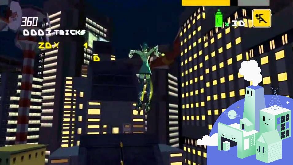 视频游戏之城图片:喷气机无线电未来的摩天大楼区提供了一个明亮的城市之夜