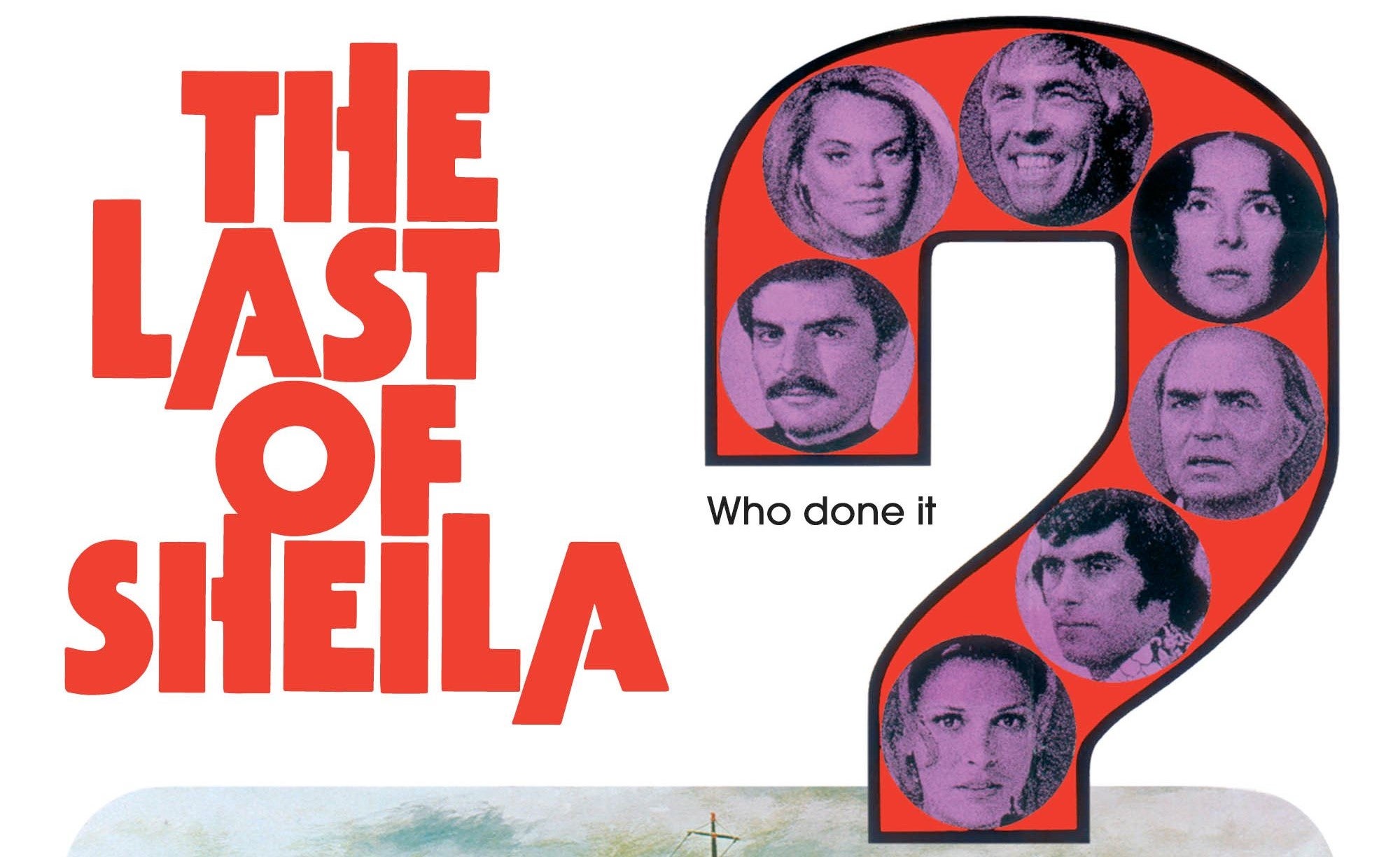 Cropped poster for The Last of Sheila featuring each character image in a question mark