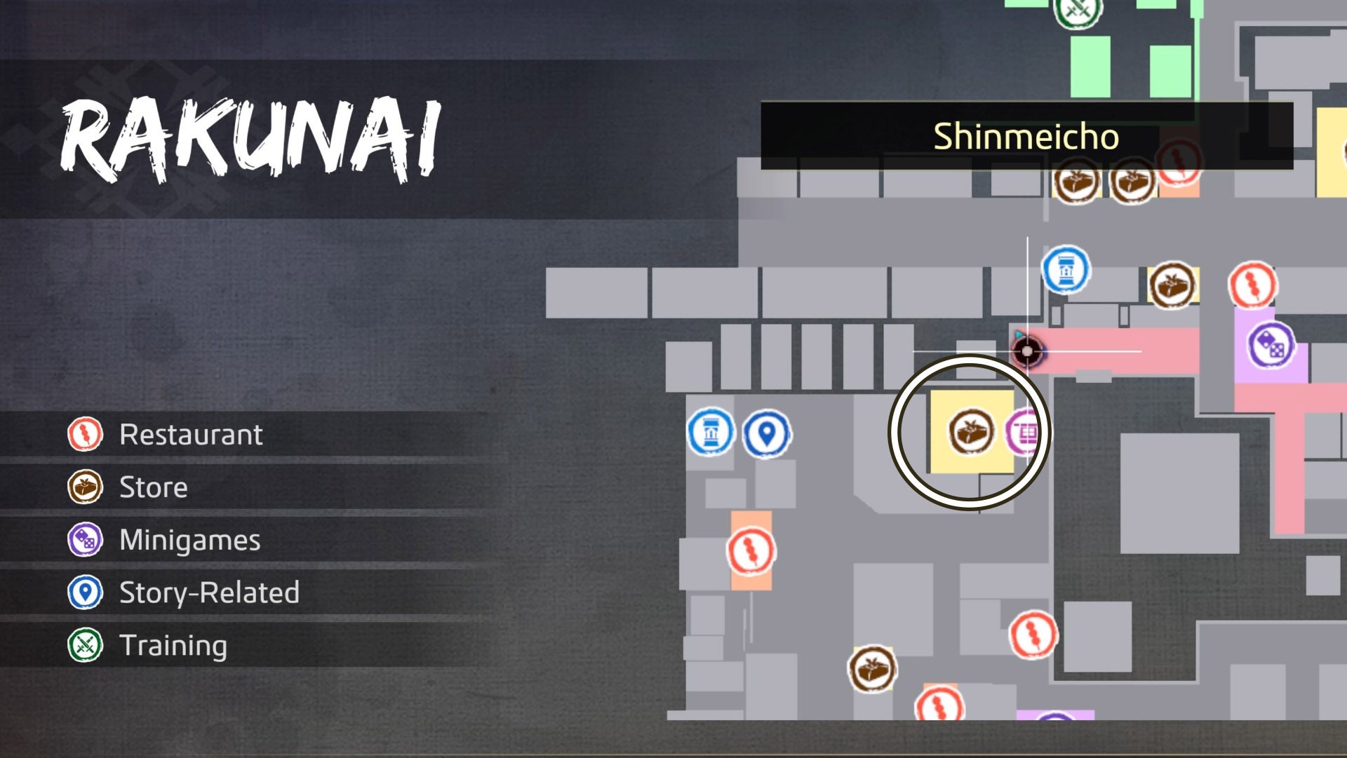 Like an Ishin dragon, Kurogane Smithing's location has been circled on a Rakunai map
