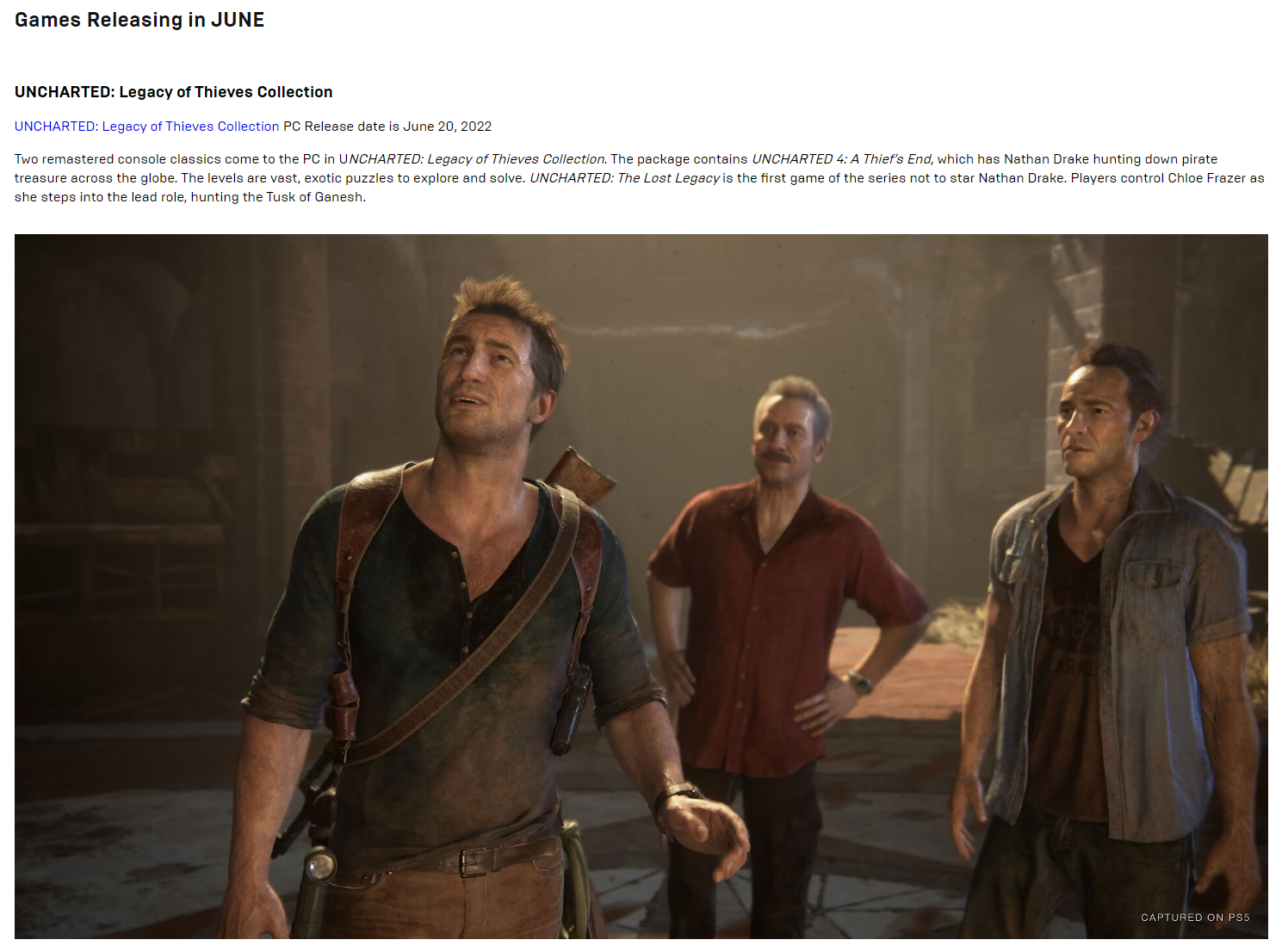 Uncharted Legacy of Thieves PC release date listed on Epic Games Store - 60