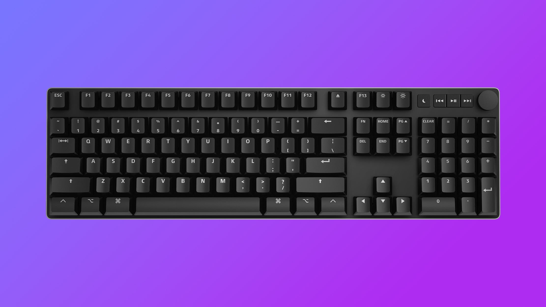 a das keyboard mactigr mechanical keyboard, with a full-size layout, volume wheel and mac keys throughout