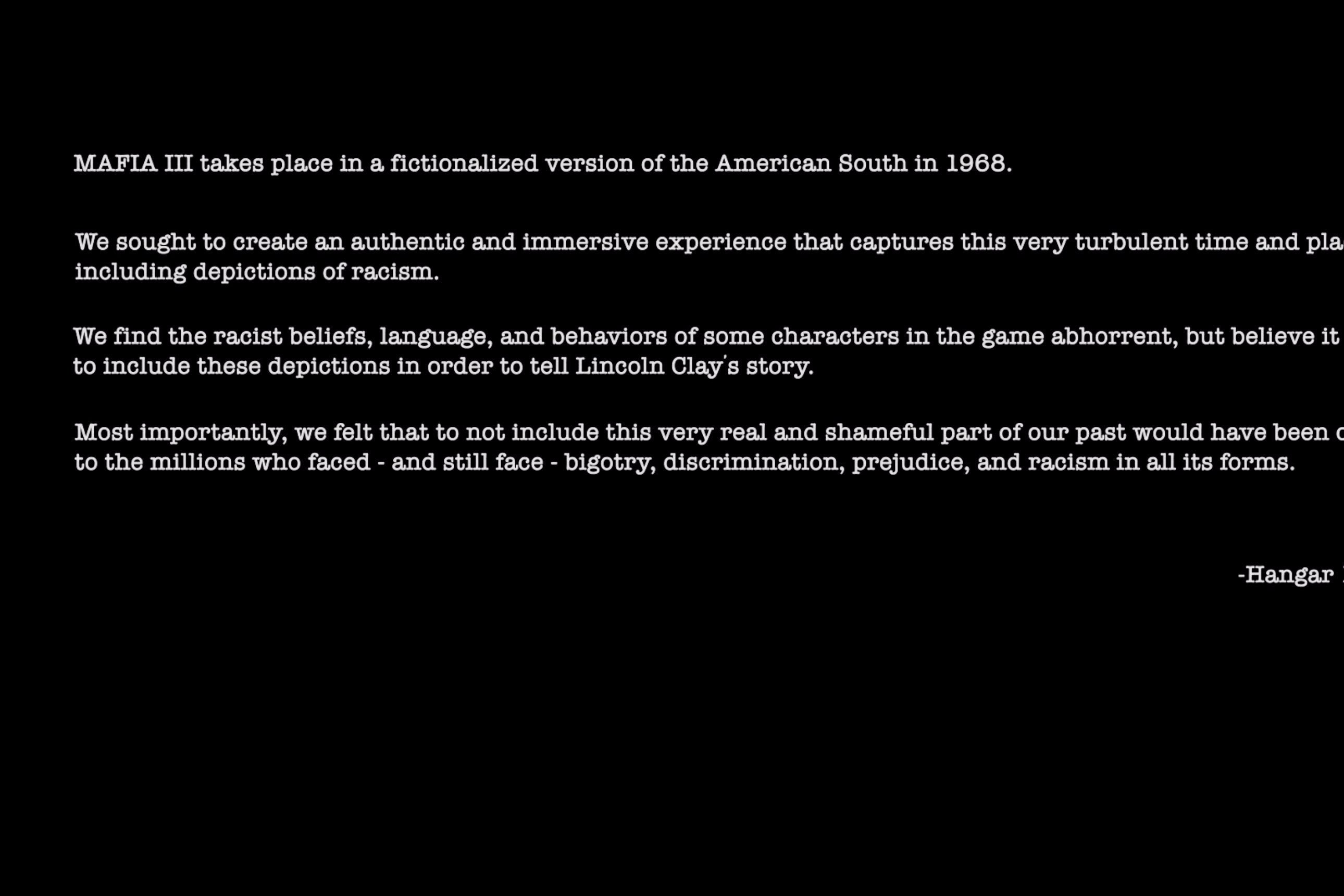 Mafia 3's in-game statement on its depiction of racism | Eurogamer.net