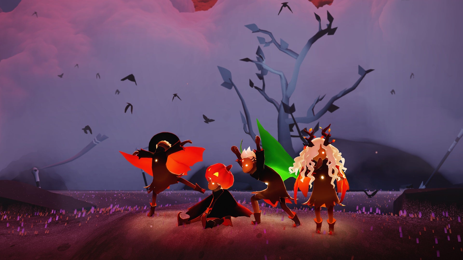 Sky: Children of the Light characters dressed up in Halloween costumes