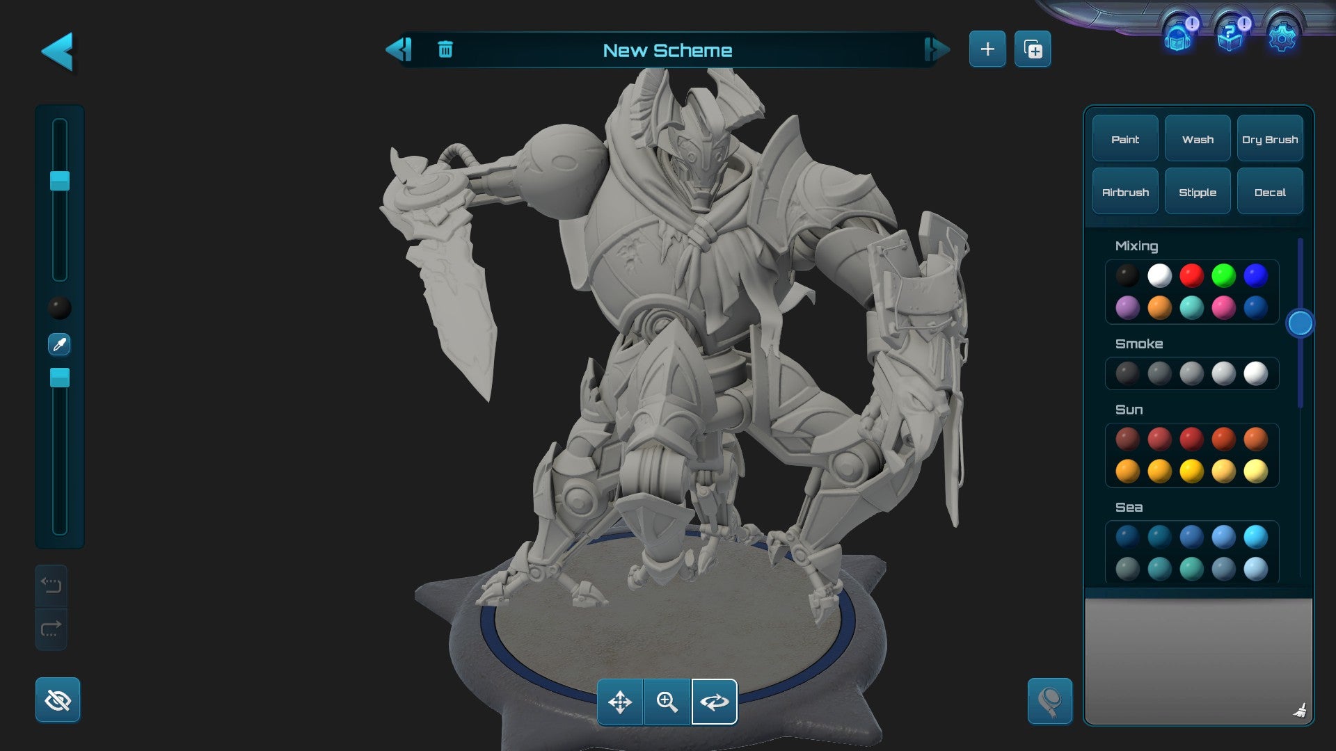 An unpainted grayscale miniature in Moonbreaker, ready for a facelift.