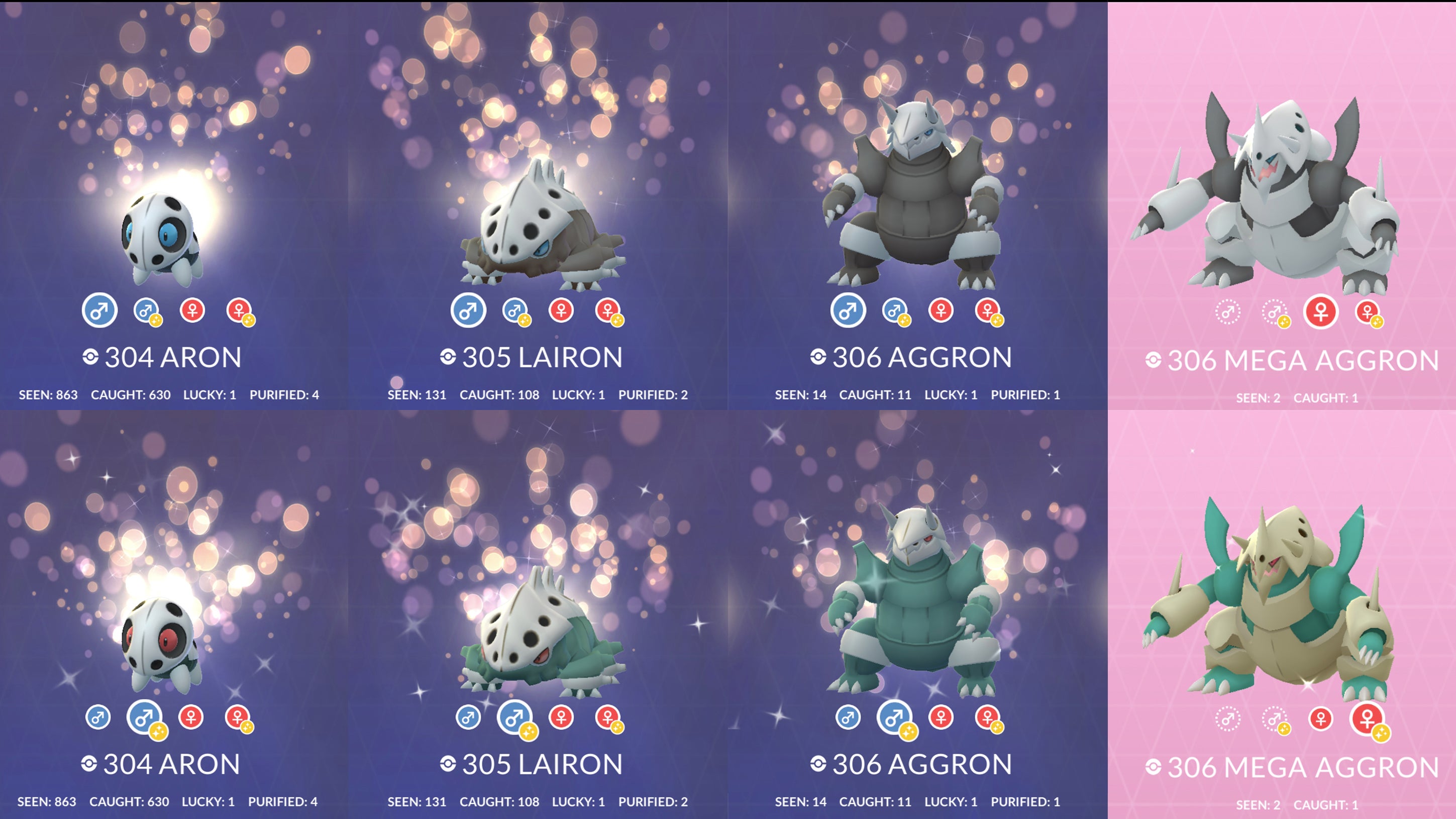 Aron family with shinies in Pokémon Go