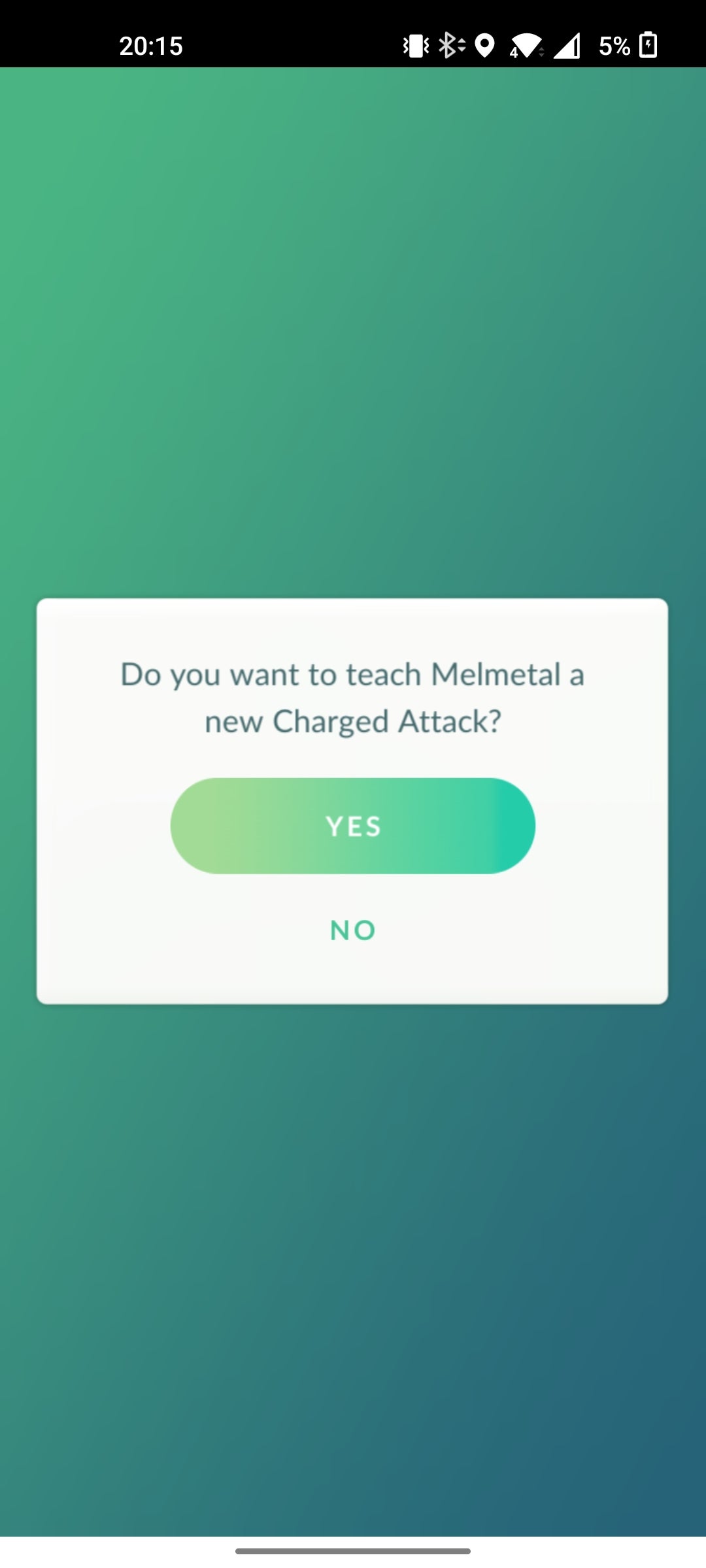 Pokémon Go Charged TM confirmation screen