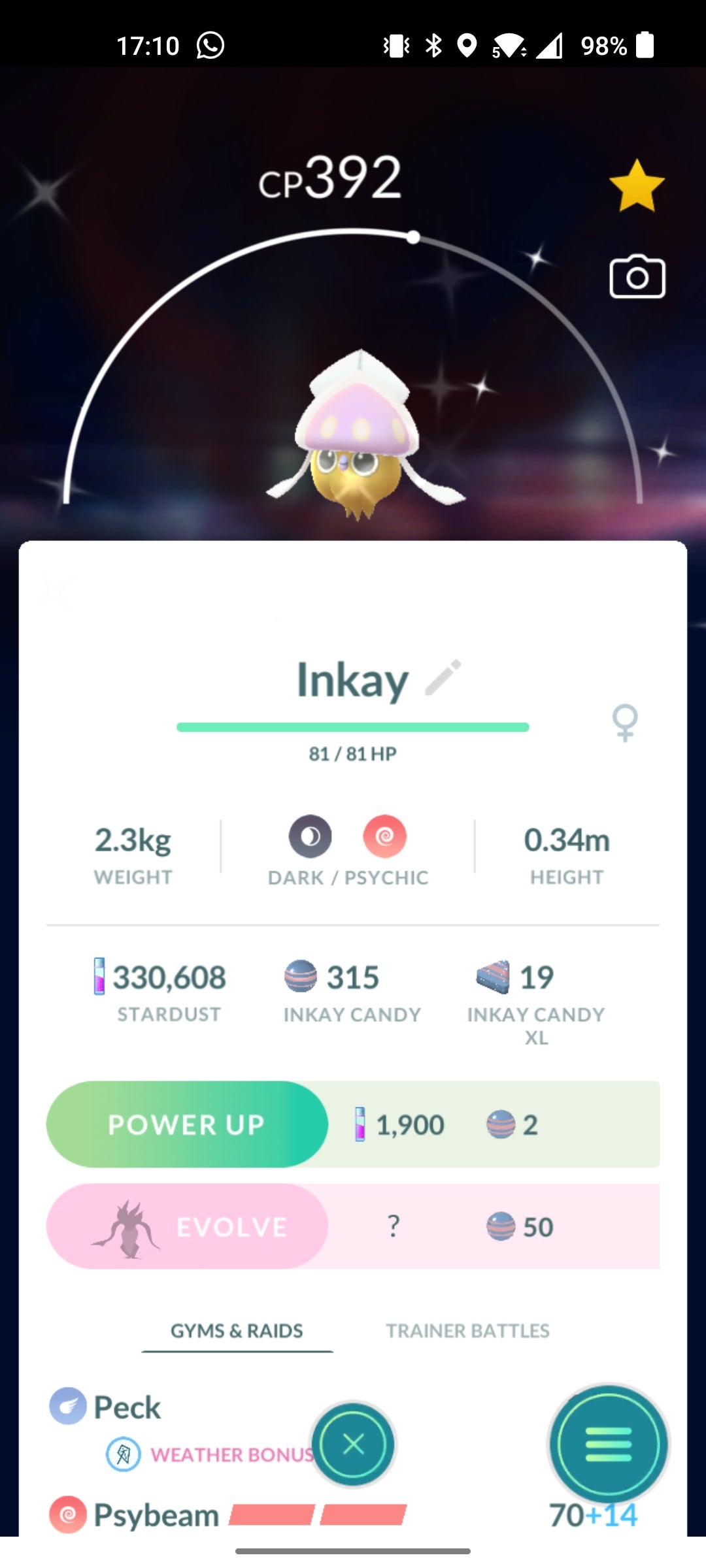 Inkay Pokémon Go screen