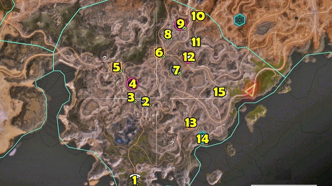 Rage 2 - Mapa: Kręte Kaniony (blokady, kryjówki, gniazda miażdżycieli ...