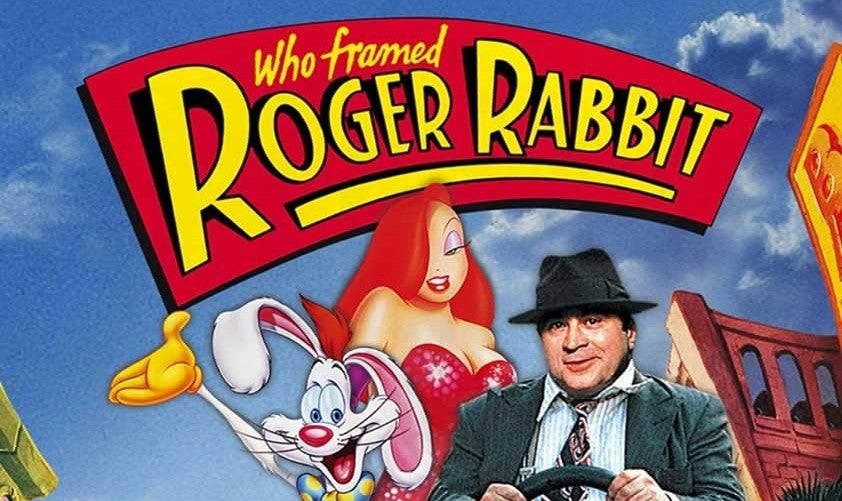 Cropped poster image of Who Framed Roger Rabbit featuring Jessica Rabbit, Roger Rabbit, and Eddie Valiant