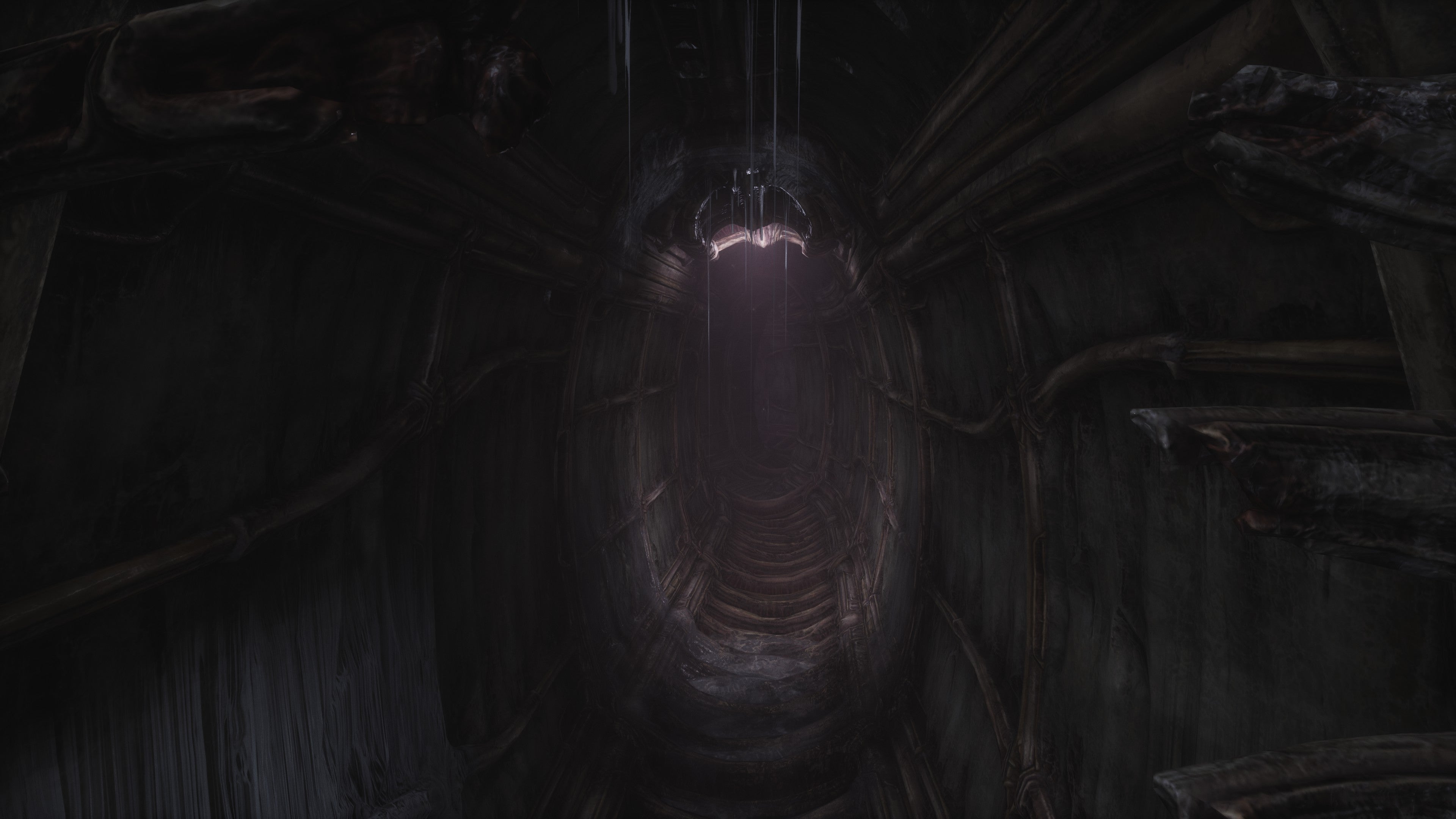 Scorn review - a narrow corridor with an oval-shaped opening