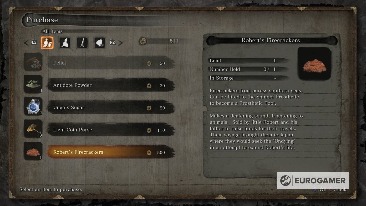 Sekiro Prosthetic Tool locations   all Shinobi Prosthetics including Firecracker  Sabimaru  Umbrella and what they do - 27