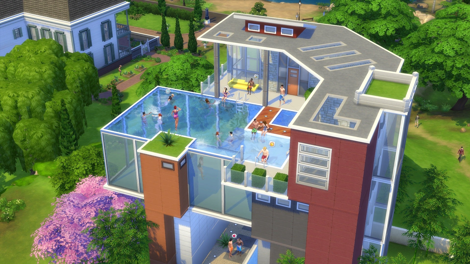 Ps sim. The SIMS 4. Motherlode SIMS 4. Дом симс 3 с бассейном. Симс 4 бассейн на крыше.