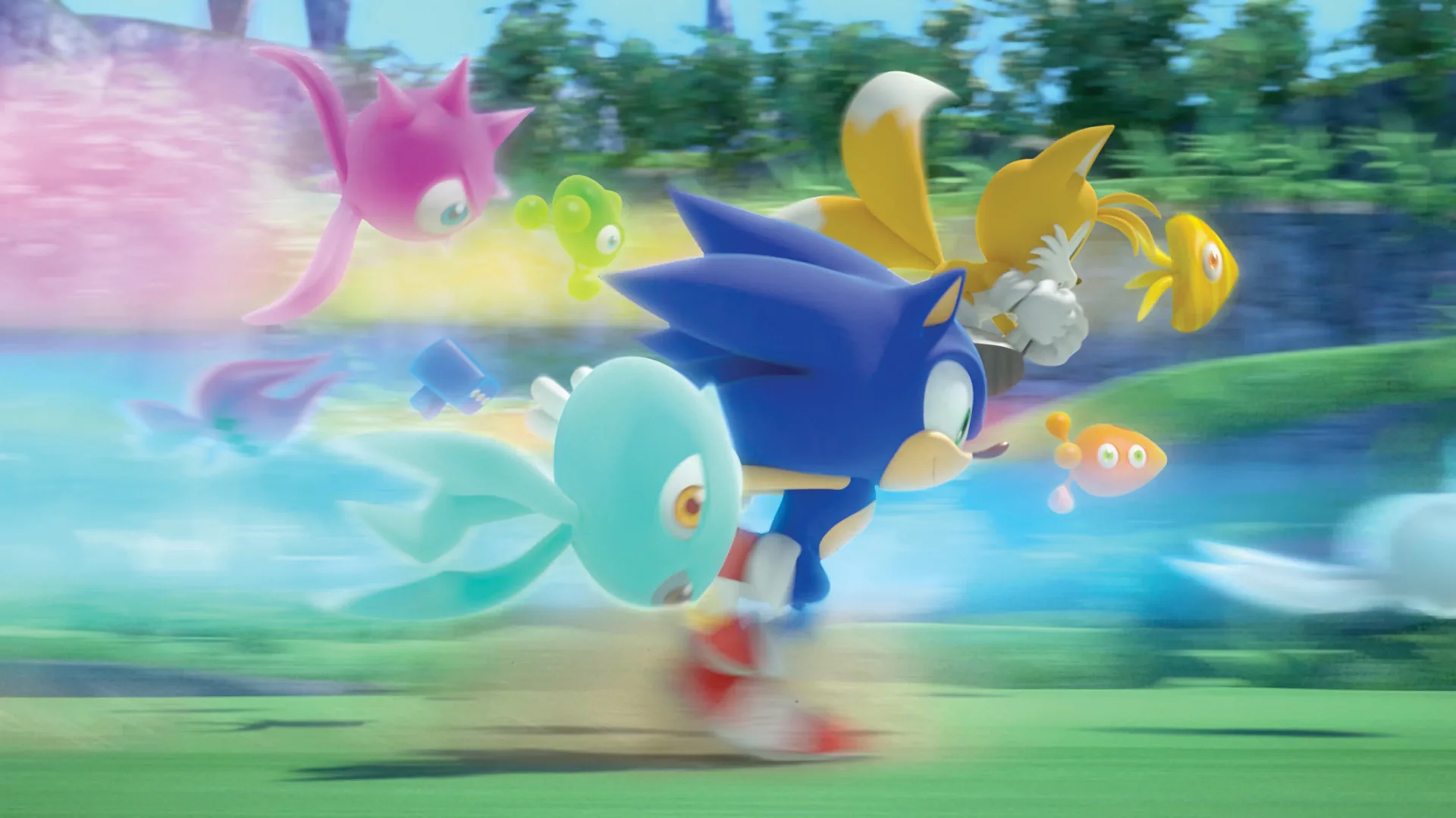 Sonic and Wisps in Sonic Colours
