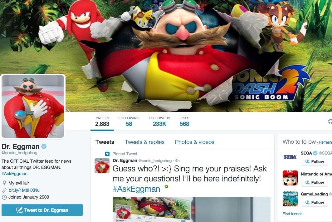Image for Sonic Twitter account taken over by Dr. Eggman