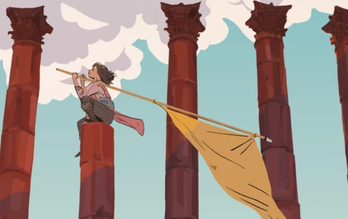 Cropped cover of Squire featuring protagonist holding a flag