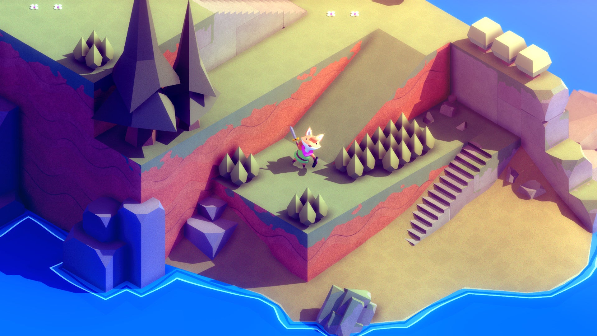 Screenshot from Tunic of fox on a green hillside