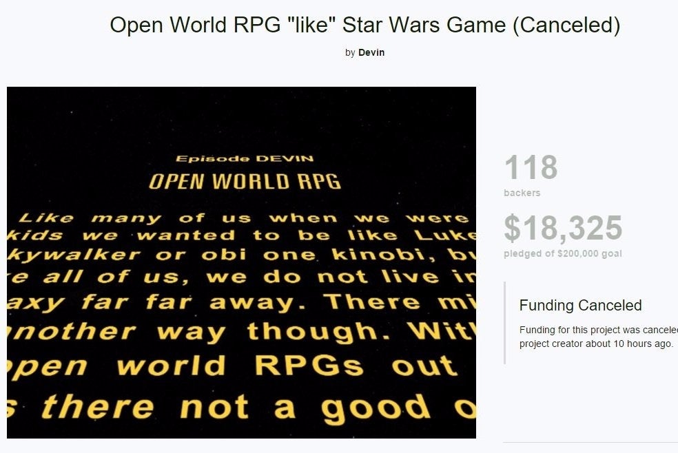 Image for Star Wars open-world RPG Kickstarter bites the dust