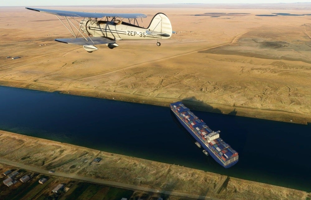 Obrazki dla Statek blokujący Kanał Sueski dodany do Microsoft Flight Simulator