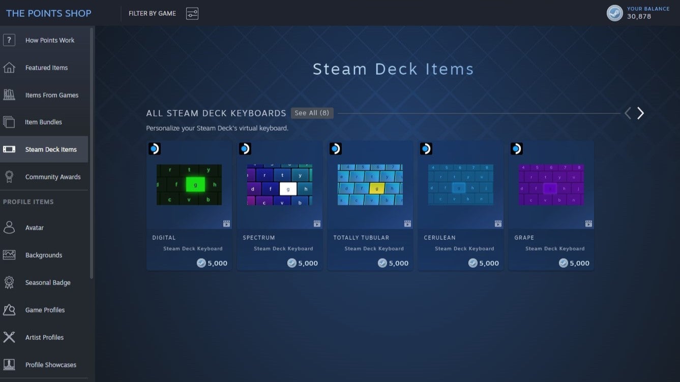 Steam Deck items page in the Points Shop