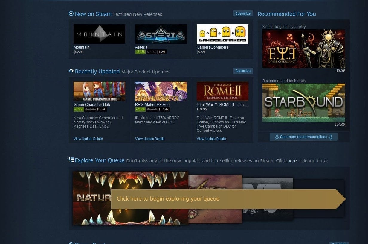 Image for Steam Discovery update personalises video game shopping